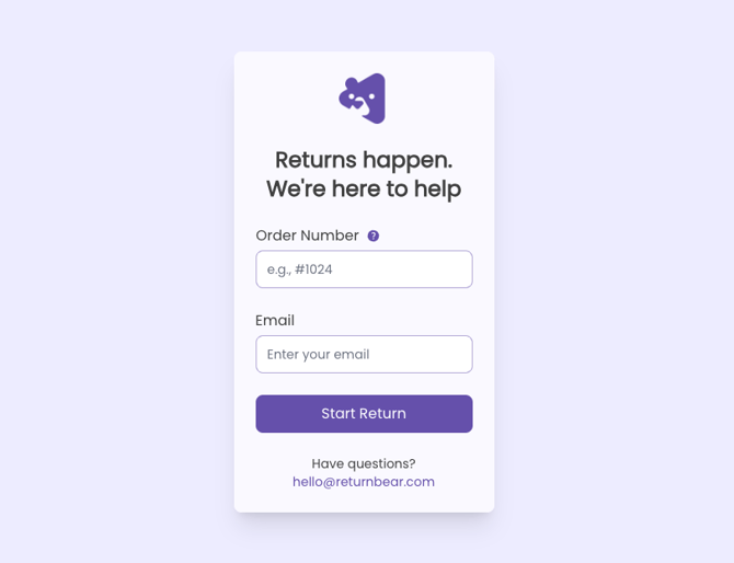 Image of the ReturnBear RMA Portal's starting screen.